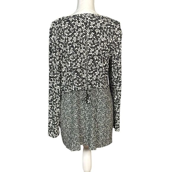 J Jill Top Wearever Size Large Black Floral Tie Back Long Sleeve Stretch Boxy - Picture 2 of 10